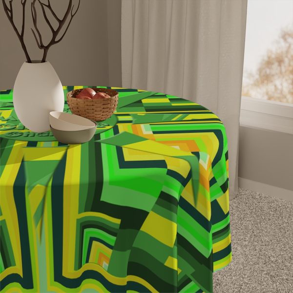 Tablecloth - No Man Made Climate Change - Multi Green Geometric BG - Image 5