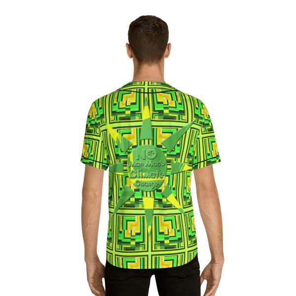 Men's Baseball Jersey (AOP) - No Man Made Climate Change - Multi Green Geometric BG - Image 4
