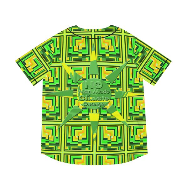 Men's Baseball Jersey (AOP) - No Man Made Climate Change - Multi Green Geometric BG - Image 15