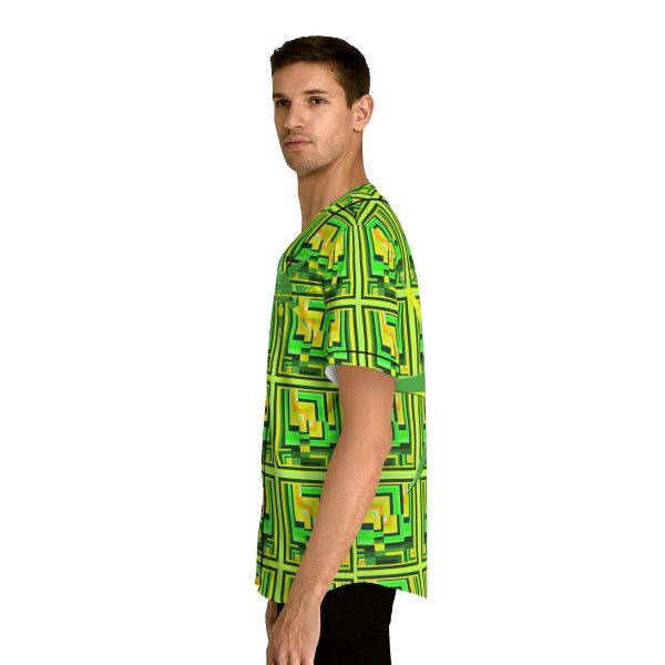 Men's Baseball Jersey (AOP) - No Man Made Climate Change - Multi Green Geometric BG - Image 24