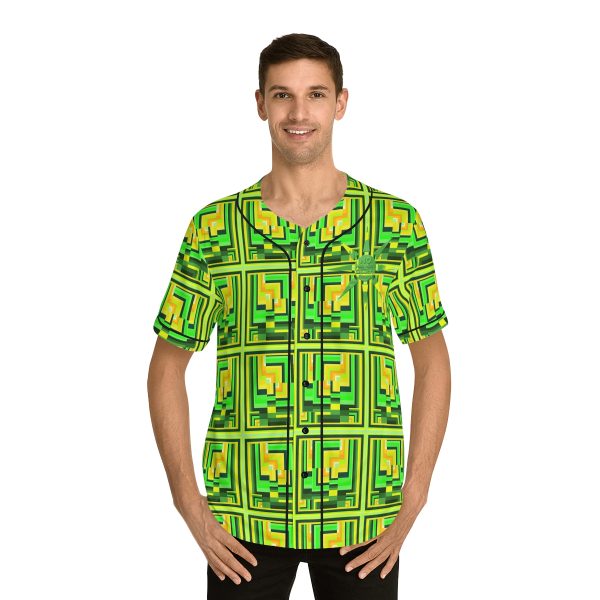 Men's Baseball Jersey (AOP) - No Man Made Climate Change - Multi Green Geometric BG - Image 31