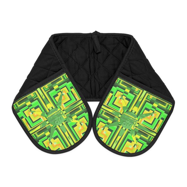 Oven Mitts - No Man Made Climate Change - Multi Green Geometric BG - Image 4