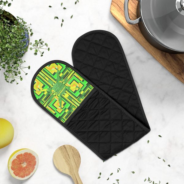 Oven Mitts - No Man Made Climate Change - Multi Green Geometric BG - Image 5