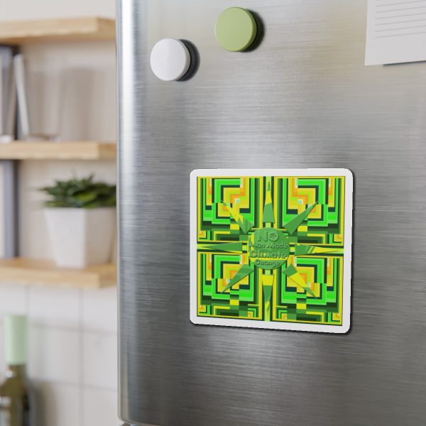 Die-Cut Magnets - No Man Made Climate Change - Multi Green Geometric BG - Image 12