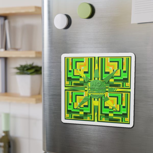 Die-Cut Magnets - No Man Made Climate Change - Multi Green Geometric BG - Image 15