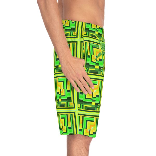 Men's Board Shorts (AOP) - No Man Made Climate Change - Multi Green Geometric BG - Image 22