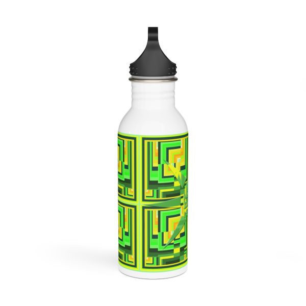 Stainless Steel Water Bottle - No Man Made Climate Change - Multi Green Geometric BG - Image 3