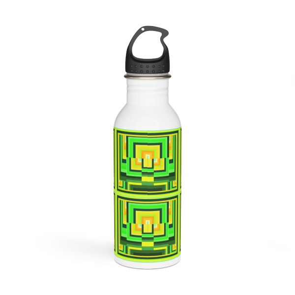 Stainless Steel Water Bottle - No Man Made Climate Change - Multi Green Geometric BG - Image 4