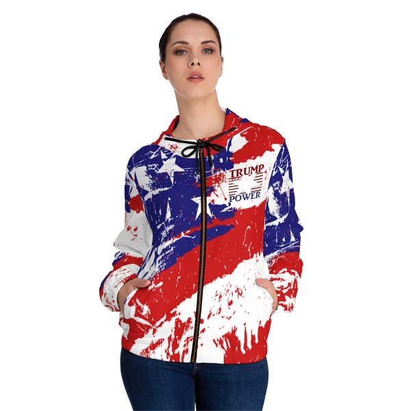 Women’s Full-Zip Hoodie (AOP) - TRUMP POWER - Stars and Stripes - Image 7