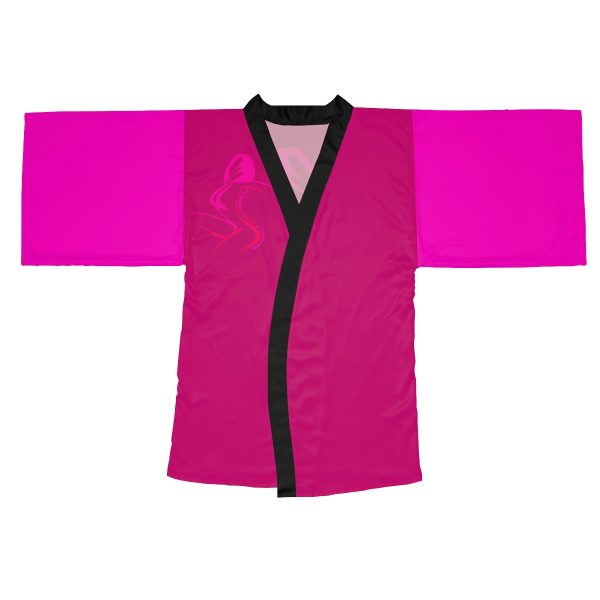 Long Sleeve Kimono Robe (AOP) - Women Are Not Costumes - Back and Front (Dark Rose Pink and Hot PInk BG) - Image 6