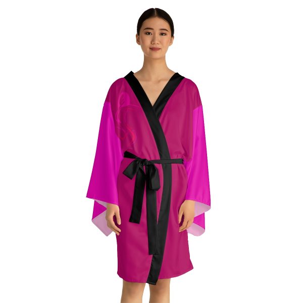 Long Sleeve Kimono Robe (AOP) - Women Are Not Costumes - Back and Front (Dark Rose Pink and Hot PInk BG) - Image 8