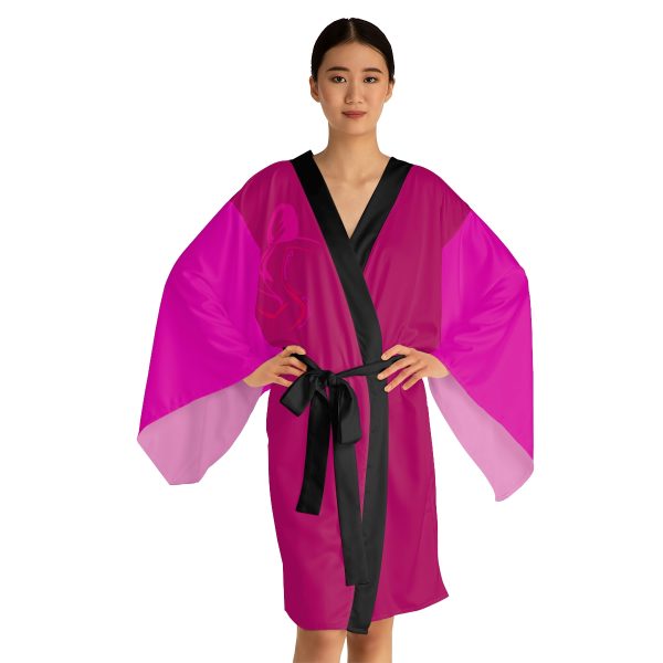 Long Sleeve Kimono Robe (AOP) - Women Are Not Costumes - Back and Front (Dark Rose Pink and Hot PInk BG) - Image 10