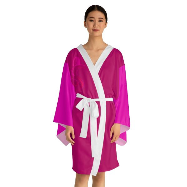 Long Sleeve Kimono Robe (AOP) - Women Are Not Costumes - Back and Front (Dark Rose Pink and Hot PInk BG)