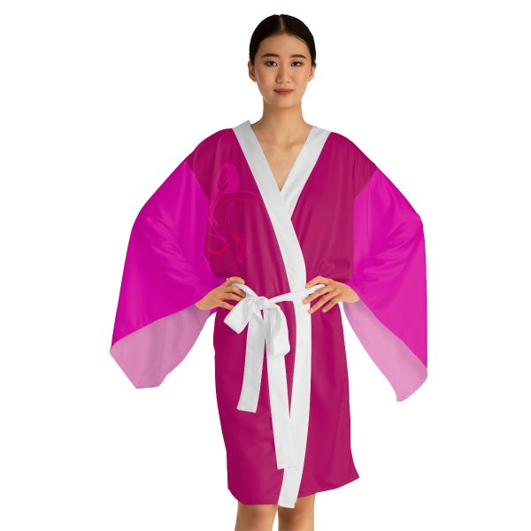 Long Sleeve Kimono Robe (AOP) - Women Are Not Costumes - Back and Front (Dark Rose Pink and Hot PInk BG) - Image 5