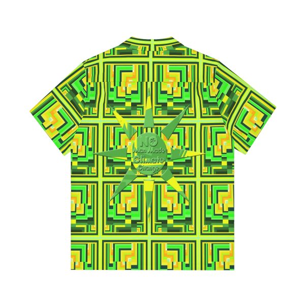 Men's Hawaiian Shirt (AOP) - No Man Made Climate Change - Multi Green Geometric BG - Image 3