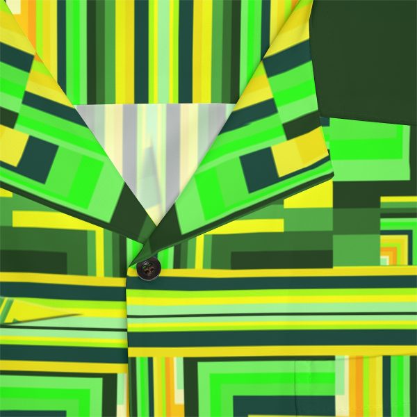 Men's Hawaiian Shirt (AOP) - No Man Made Climate Change - Multi Green Geometric BG - Image 7