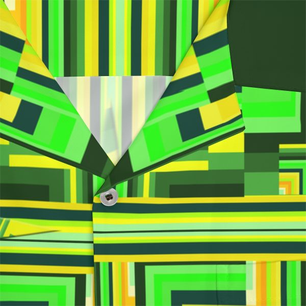 Men's Hawaiian Shirt (AOP) - No Man Made Climate Change - Multi Green Geometric BG - Image 14