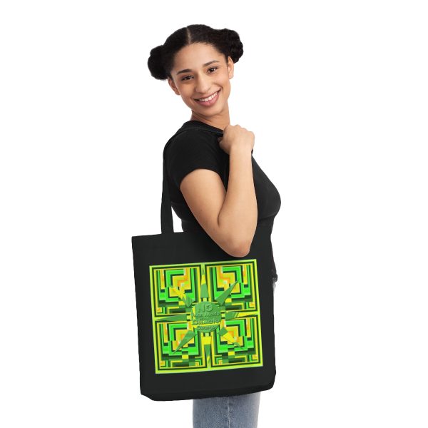 Woven Tote Bag - No Man Made Climate Change - Multi Green Geometric BG - Image 12