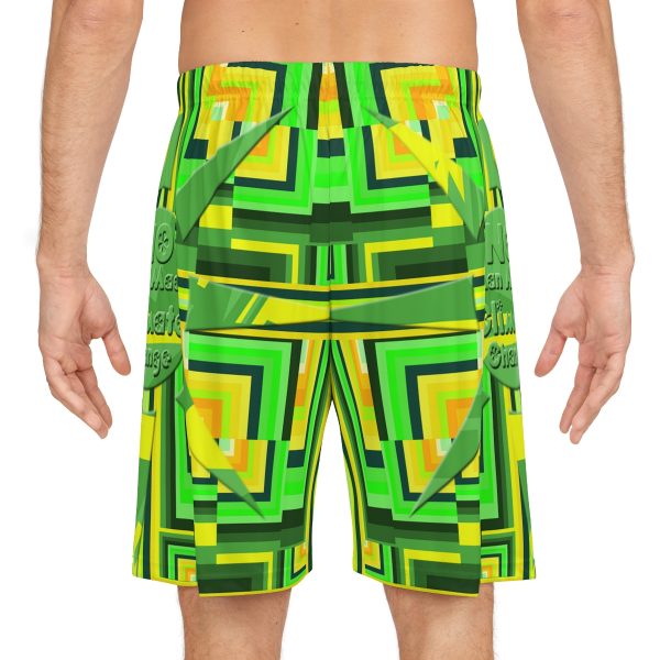 Basketball Shorts (AOP) - No Man Made Climate Change - Multi Green Geometric BG - Image 5