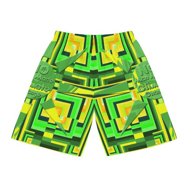 Basketball Shorts (AOP) - No Man Made Climate Change - Multi Green Geometric BG - Image 3