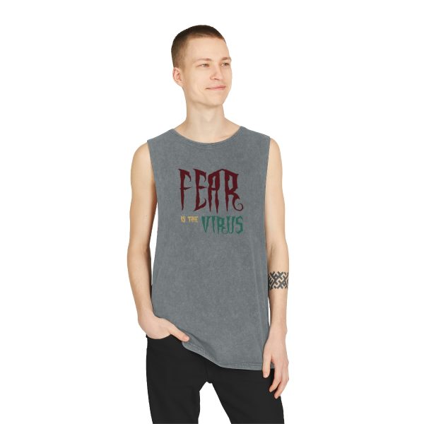 Unisex Stonewash Tank Top - Fear Is The Virus LOGO1 - 2 (Front and Back) - Image 11