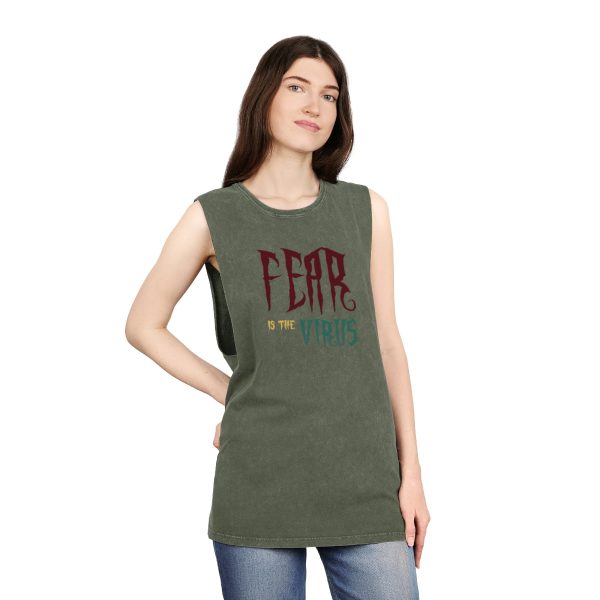 Unisex Stonewash Tank Top - Fear Is The Virus LOGO1 - 2 (Front and Back) - Image 8