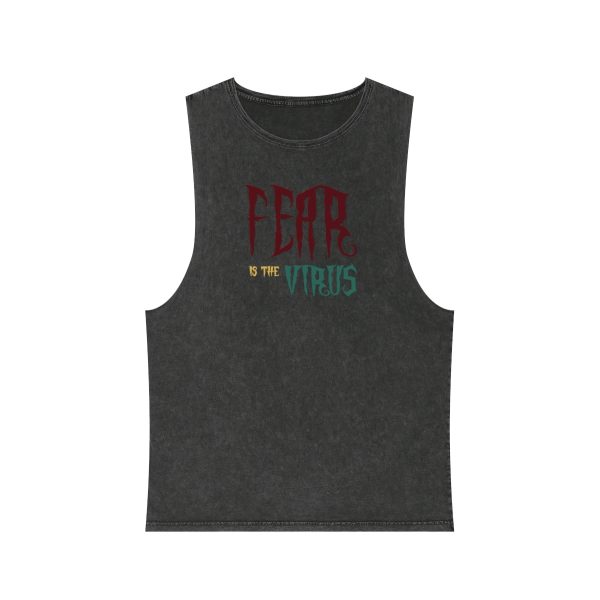 Unisex Stonewash Tank Top - Fear Is The Virus LOGO1 - 2 (Front and Back) - Image 2