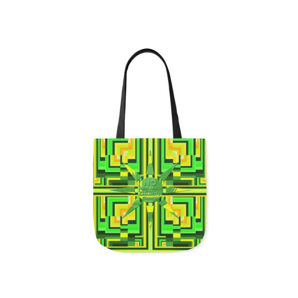 Polyester Canvas Tote Bag (AOP) - No Man Made Climate Change - Multi Green Geometric BG - Image 29