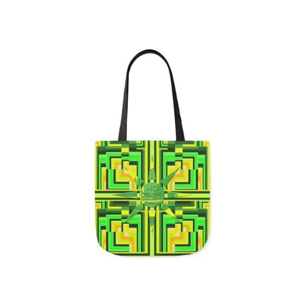 Polyester Canvas Tote Bag (AOP) - No Man Made Climate Change - Multi Green Geometric BG - Image 30