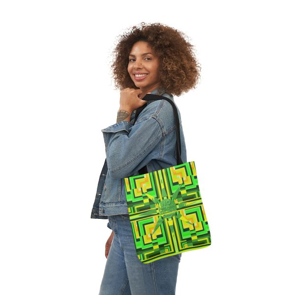 Polyester Canvas Tote Bag (AOP) - No Man Made Climate Change - Multi Green Geometric BG - Image 32