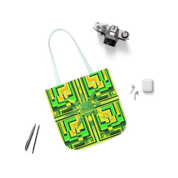 Polyester Canvas Tote Bag (AOP) - No Man Made Climate Change - Multi Green Geometric BG - Image 27