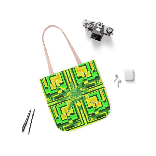 Polyester Canvas Tote Bag (AOP) - No Man Made Climate Change - Multi Green Geometric BG - Image 39