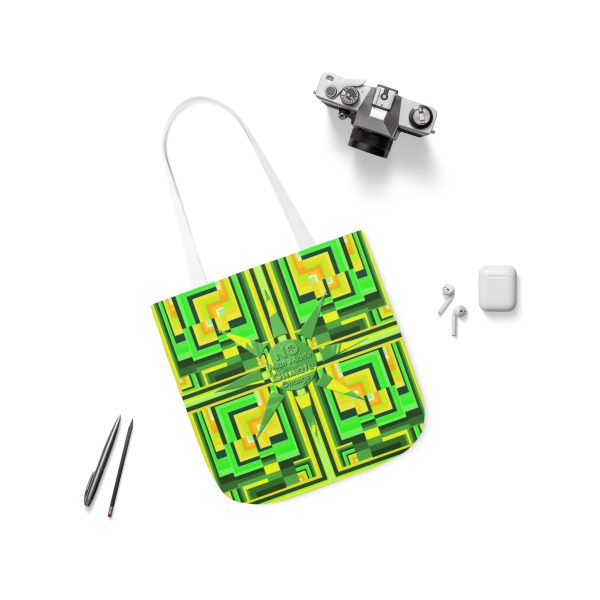 Polyester Canvas Tote Bag (AOP) - No Man Made Climate Change - Multi Green Geometric BG - Image 35