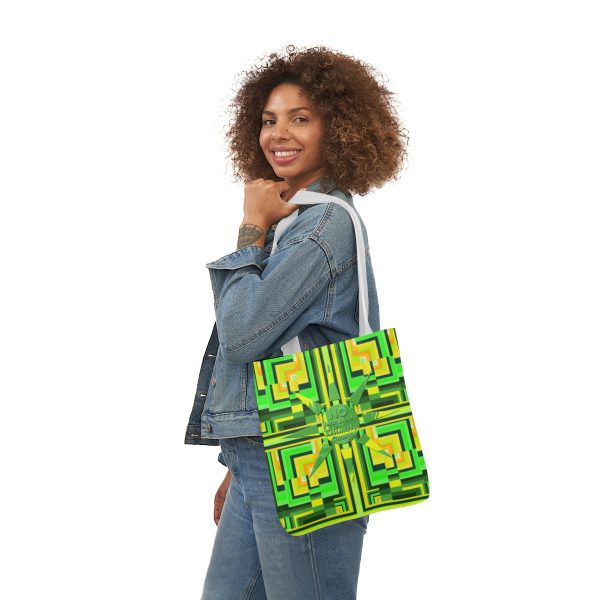 Polyester Canvas Tote Bag (AOP) - No Man Made Climate Change - Multi Green Geometric BG - Image 36