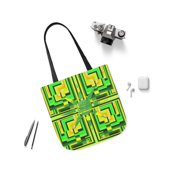 Polyester Canvas Tote Bag (AOP) - No Man Made Climate Change - Multi Green Geometric BG - Image 51