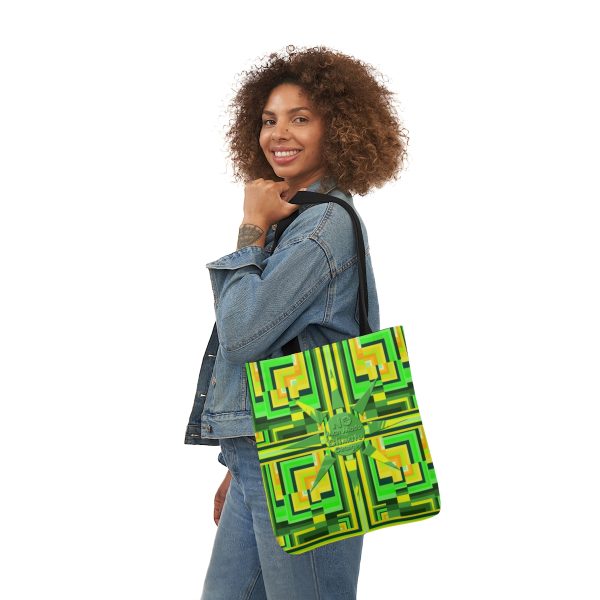Polyester Canvas Tote Bag (AOP) - No Man Made Climate Change - Multi Green Geometric BG - Image 52