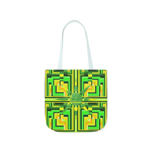 Polyester Canvas Tote Bag (AOP) - No Man Made Climate Change - Multi Green Geometric BG - Image 46