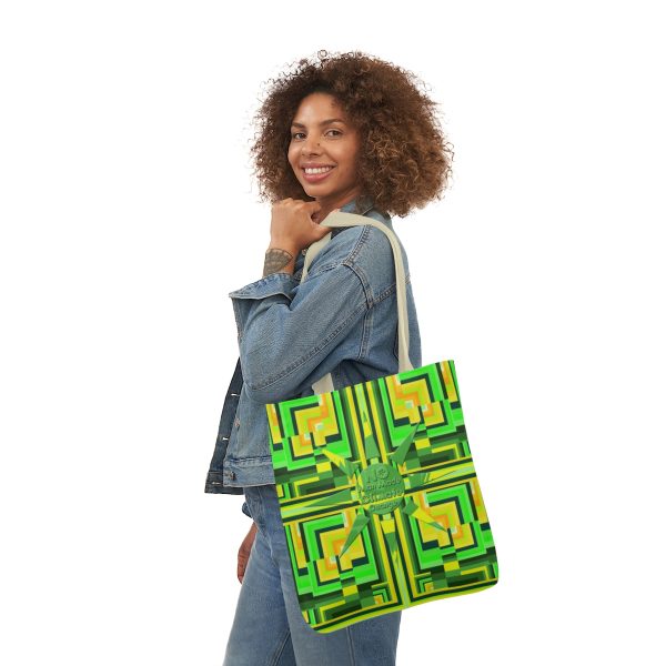 Polyester Canvas Tote Bag (AOP) - No Man Made Climate Change - Multi Green Geometric BG - Image 8