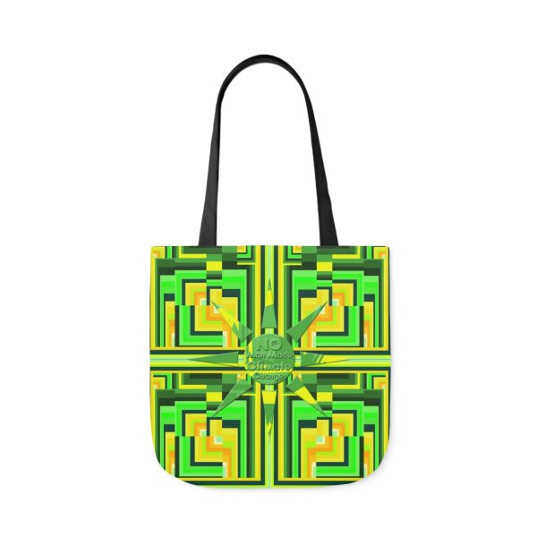 Polyester Canvas Tote Bag (AOP) - No Man Made Climate Change - Multi Green Geometric BG - Image 14