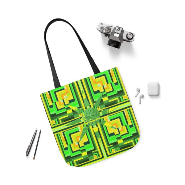 Polyester Canvas Tote Bag (AOP) - No Man Made Climate Change - Multi Green Geometric BG - Image 15