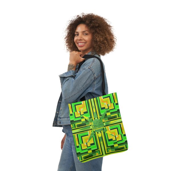 Polyester Canvas Tote Bag (AOP) - No Man Made Climate Change - Multi Green Geometric BG - Image 16
