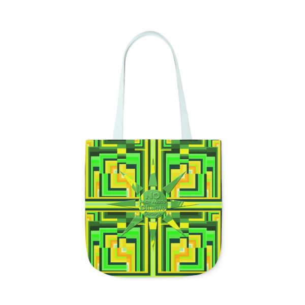 Polyester Canvas Tote Bag (AOP) - No Man Made Climate Change - Multi Green Geometric BG - Image 10