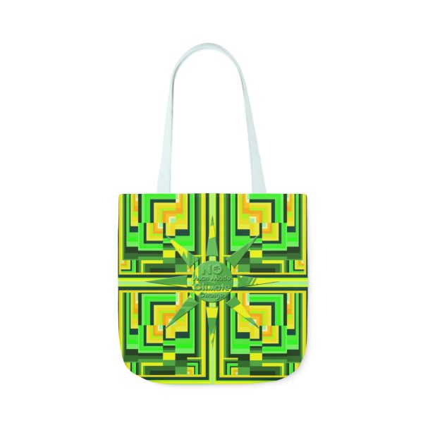 Polyester Canvas Tote Bag (AOP) - No Man Made Climate Change - Multi Green Geometric BG - Image 9