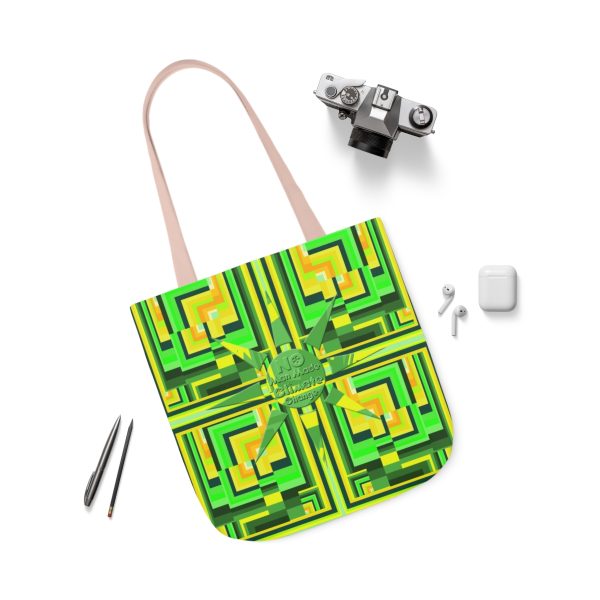 Polyester Canvas Tote Bag (AOP) - No Man Made Climate Change - Multi Green Geometric BG - Image 19