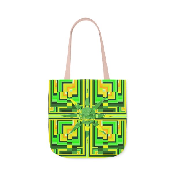 Polyester Canvas Tote Bag (AOP) - No Man Made Climate Change - Multi Green Geometric BG - Image 17