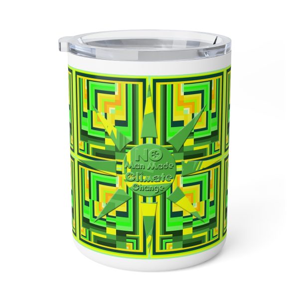 Insulated Coffee Mug, 10oz - No Man Made Climate Change - Multi Green Geometric BG - Image 2