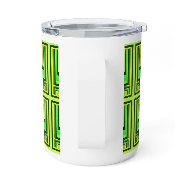 Insulated Coffee Mug, 10oz - No Man Made Climate Change - Multi Green Geometric BG - Image 3