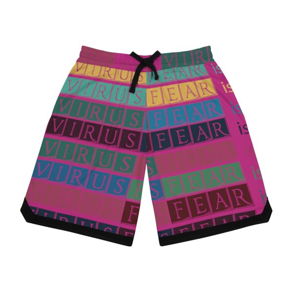 Basketball Rib Shorts (AOP) - Fear Is The Virus LOGO 3 (Hot Pink BG) - Image 2