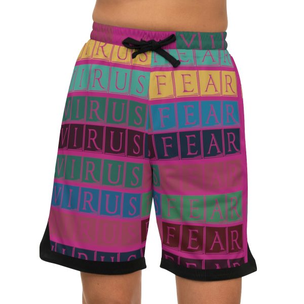 Basketball Rib Shorts (AOP) - Fear Is The Virus LOGO 3 (Hot Pink BG) - Image 5