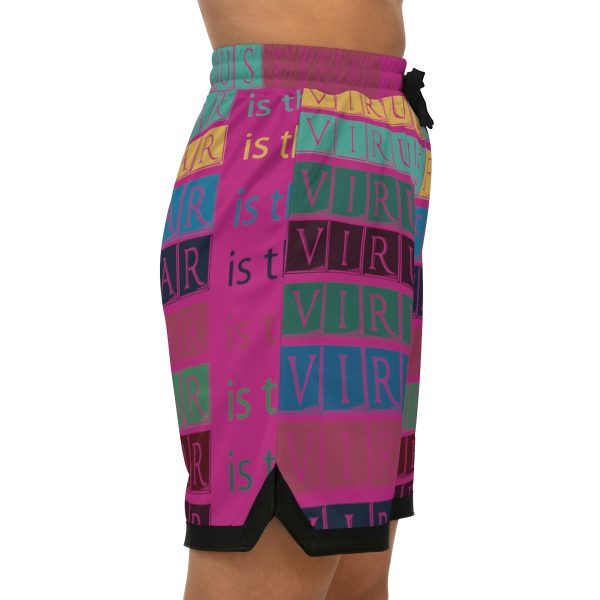 Basketball Rib Shorts (AOP) - Fear Is The Virus LOGO 3 (Hot Pink BG) - Image 7